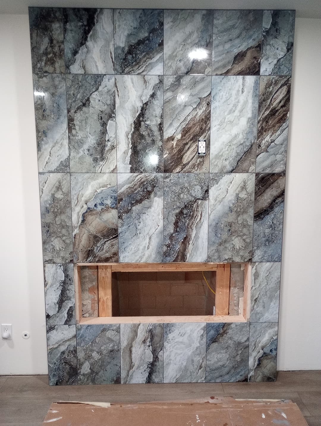 new fireplace custom granite tile backsplash