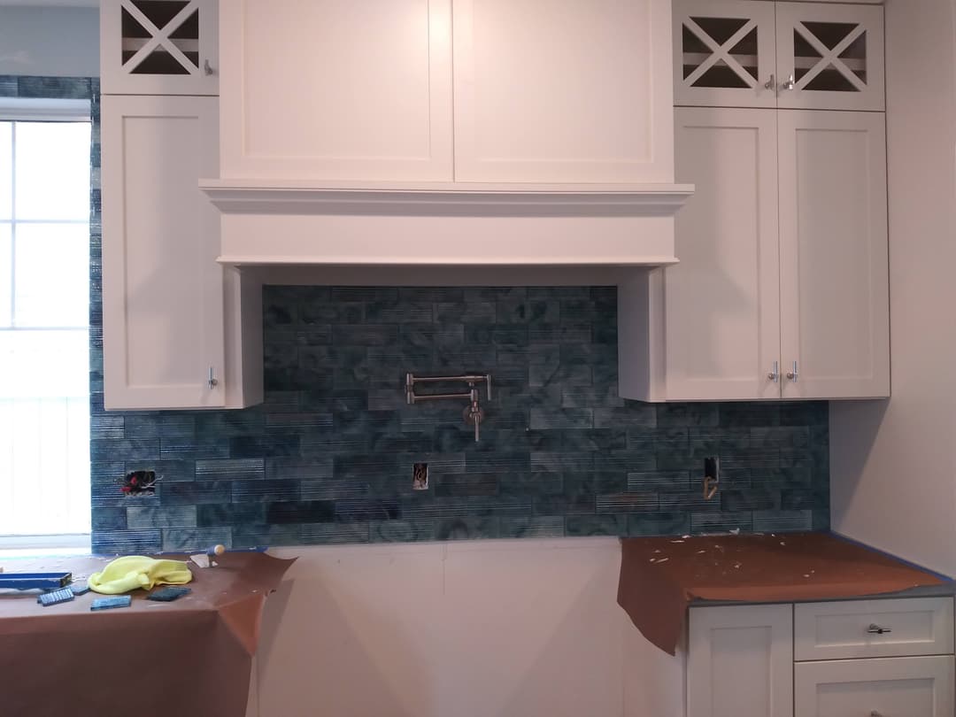 new blue tile backsplash